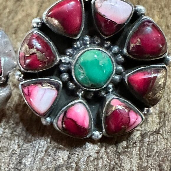 Handmade Sterling Silver Red Rose Dahlia With Emerald Valley, Post Earrings, Si - Picture 3 of 10